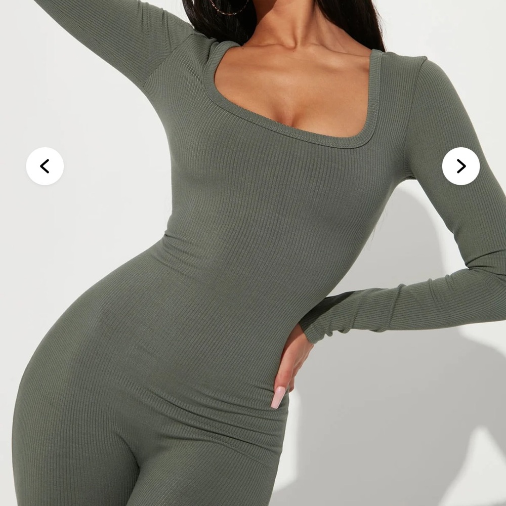 Fashion Nova Olive Green Ribbed Jumpsuit